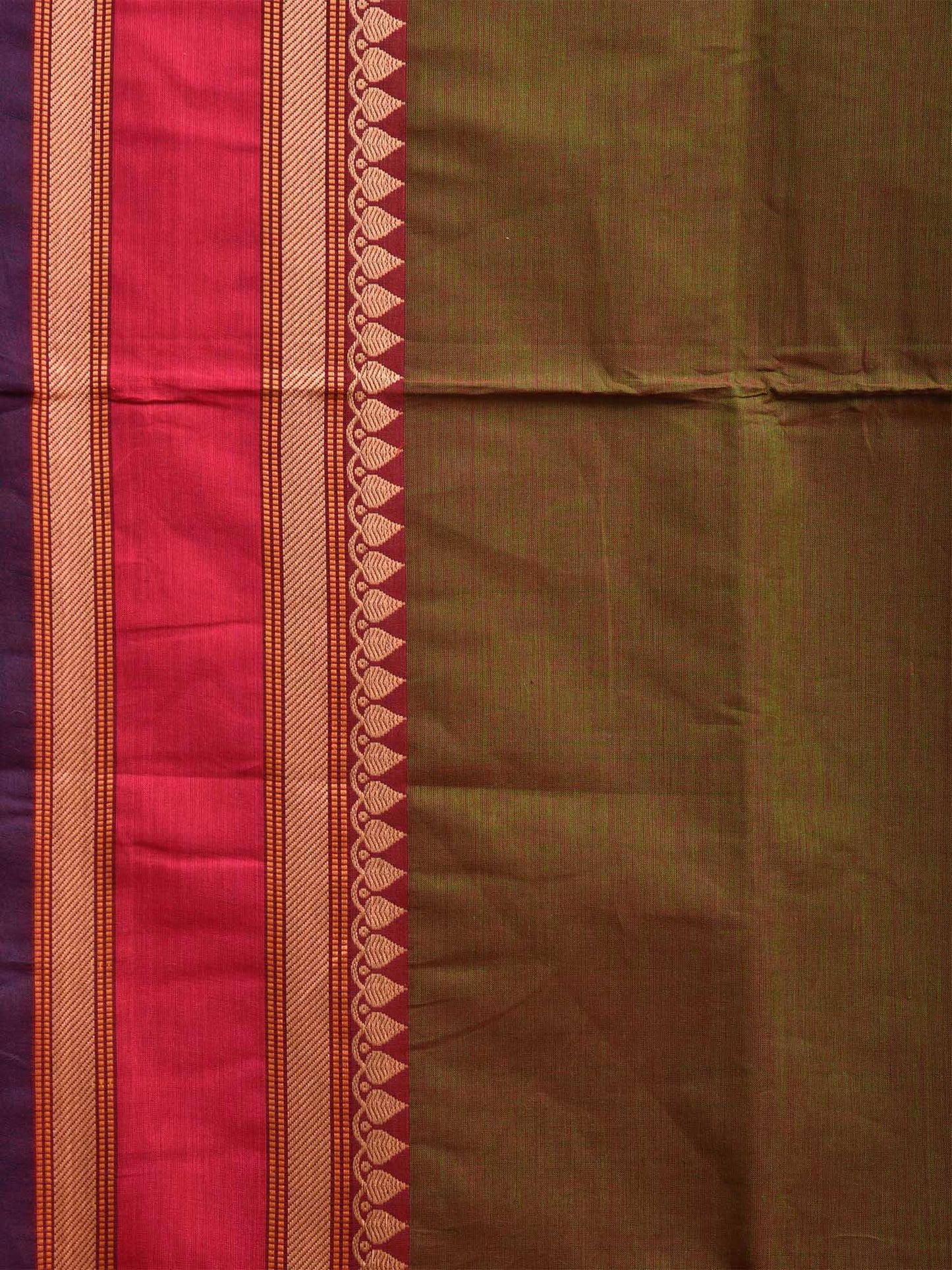 Olive and Pink Kanchipuram Cotton Saree with Strips Pallu Design k0785