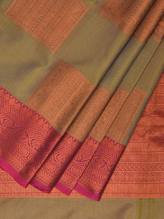 Olive and Pink Katan Silk Saree with Border and Body Butta Design b0062ds