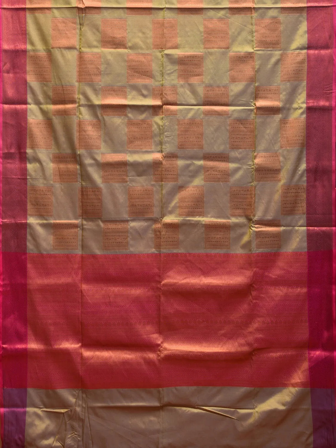Olive and Pink Katan Silk Saree with Border and Body Butta Design b0062ds
