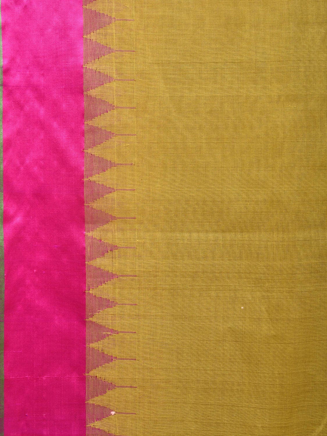 Olive and Pink Khadi Cotton Handloom Plain Saree with Temple Border Design kh0634