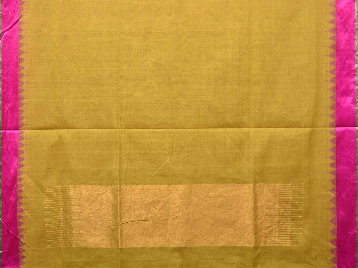 Olive and Pink Khadi Cotton Handloom Plain Saree with Temple Border Design kh0634