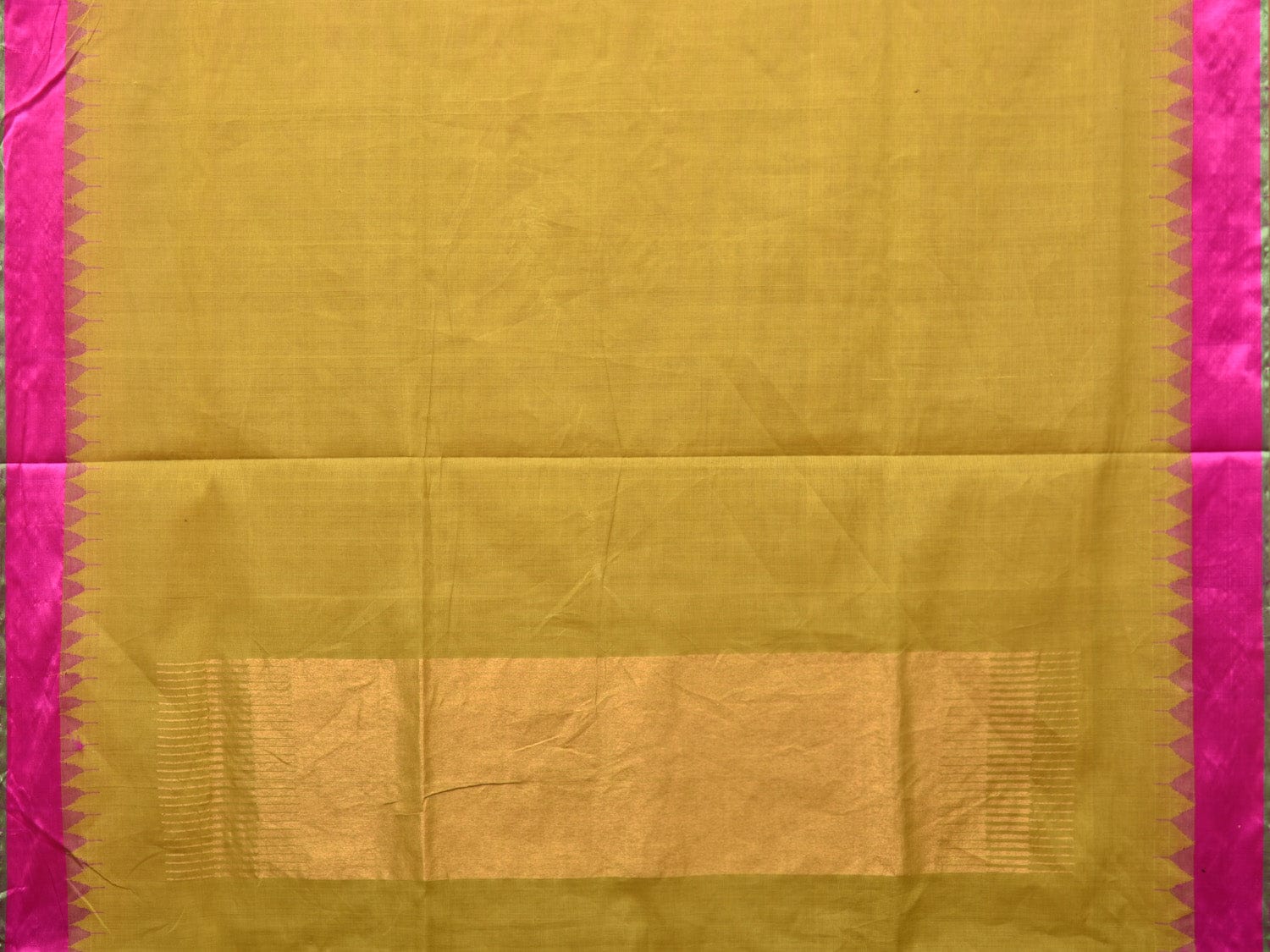 Olive and Pink Khadi Cotton Handloom Plain Saree with Temple Border Design kh0634
