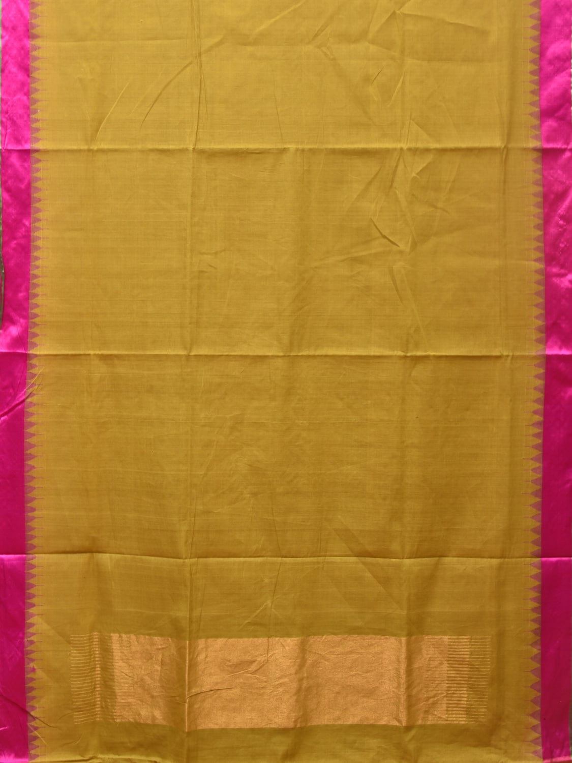 Olive and Pink Khadi Cotton Handloom Plain Saree with Temple Border Design kh0634