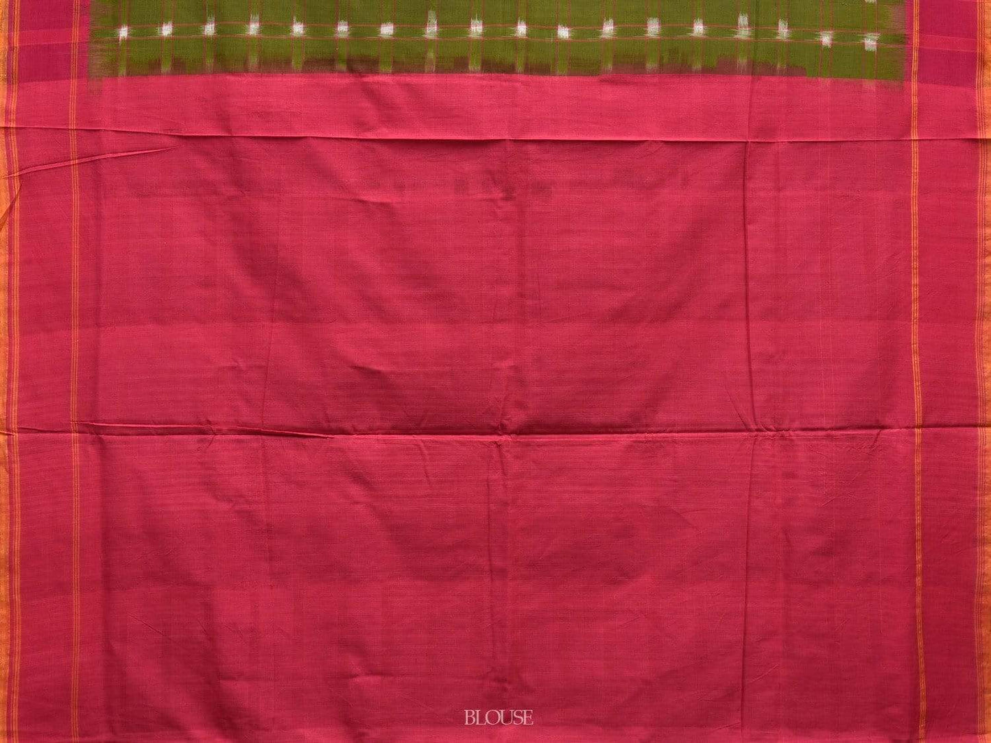 Olive and Pink Pochampally Ikat Cotton Handloom Saree with Checks Design i0600