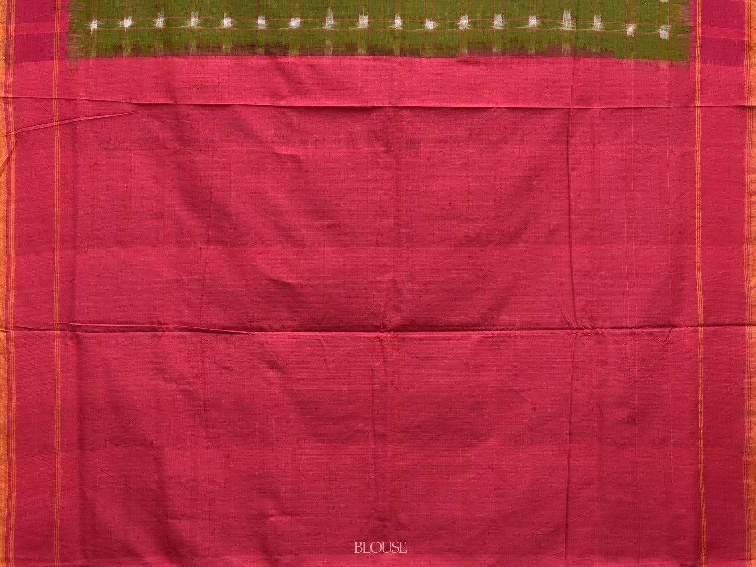 Olive and Pink Pochampally Ikat Cotton Handloom Saree with Checks Design i0600