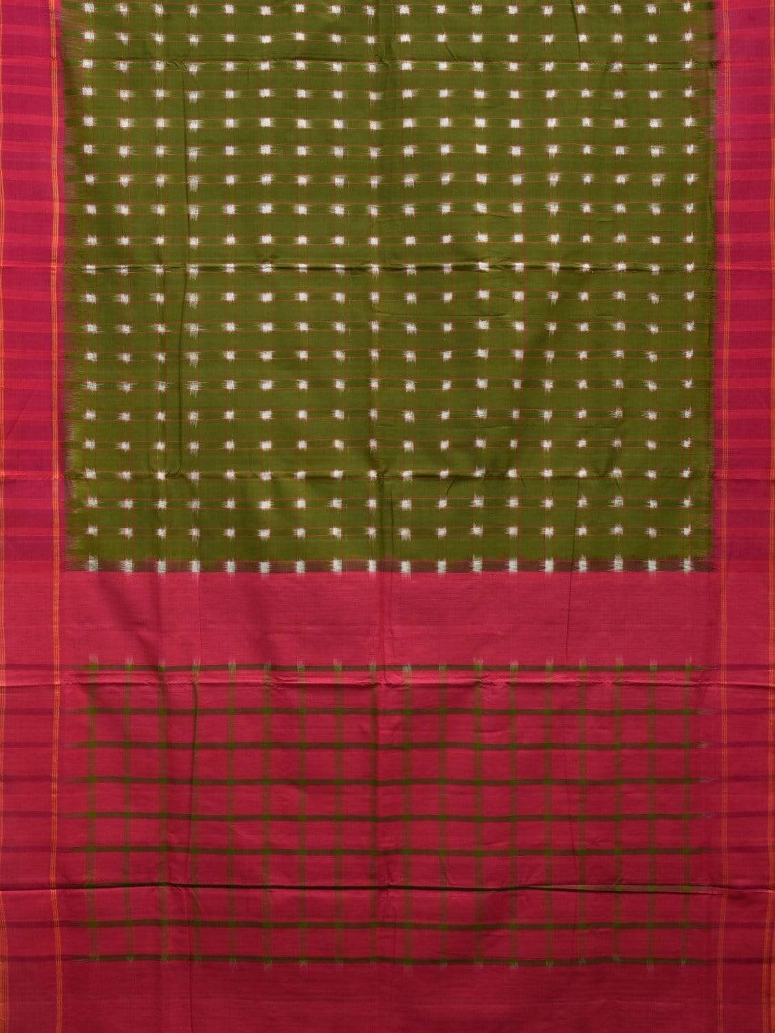 Olive and Pink Pochampally Ikat Cotton Handloom Saree with Checks Design i0600