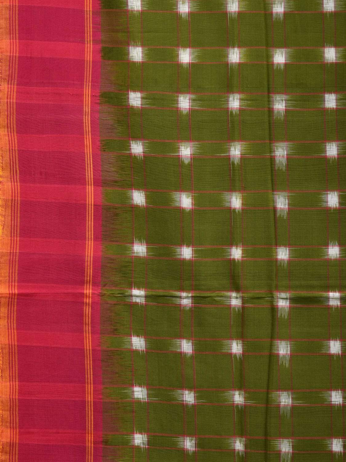 Olive and Pink Pochampally Ikat Cotton Handloom Saree with Checks Design i0600