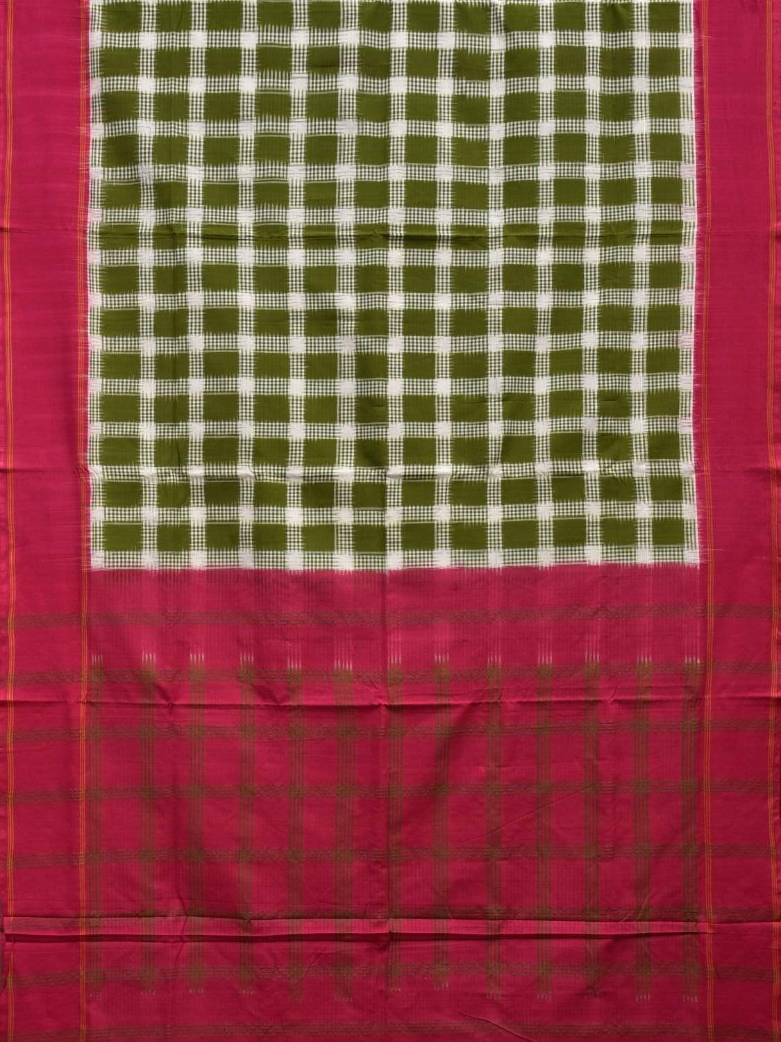 Olive and Pink Pochampally Ikat Cotton Handloom Saree with Checks Design i0617