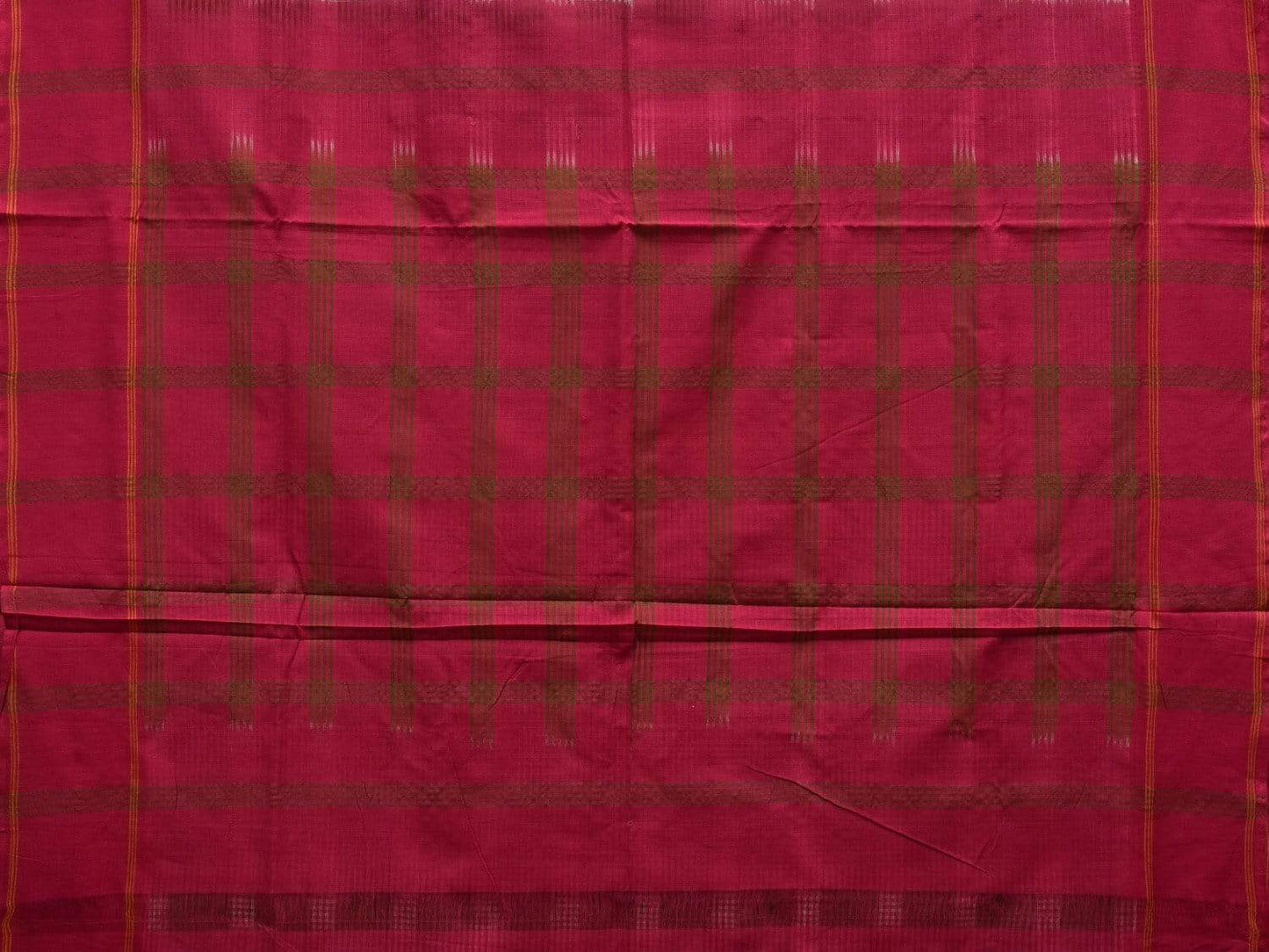 Olive and Pink Pochampally Ikat Cotton Handloom Saree with Checks Design i0617
