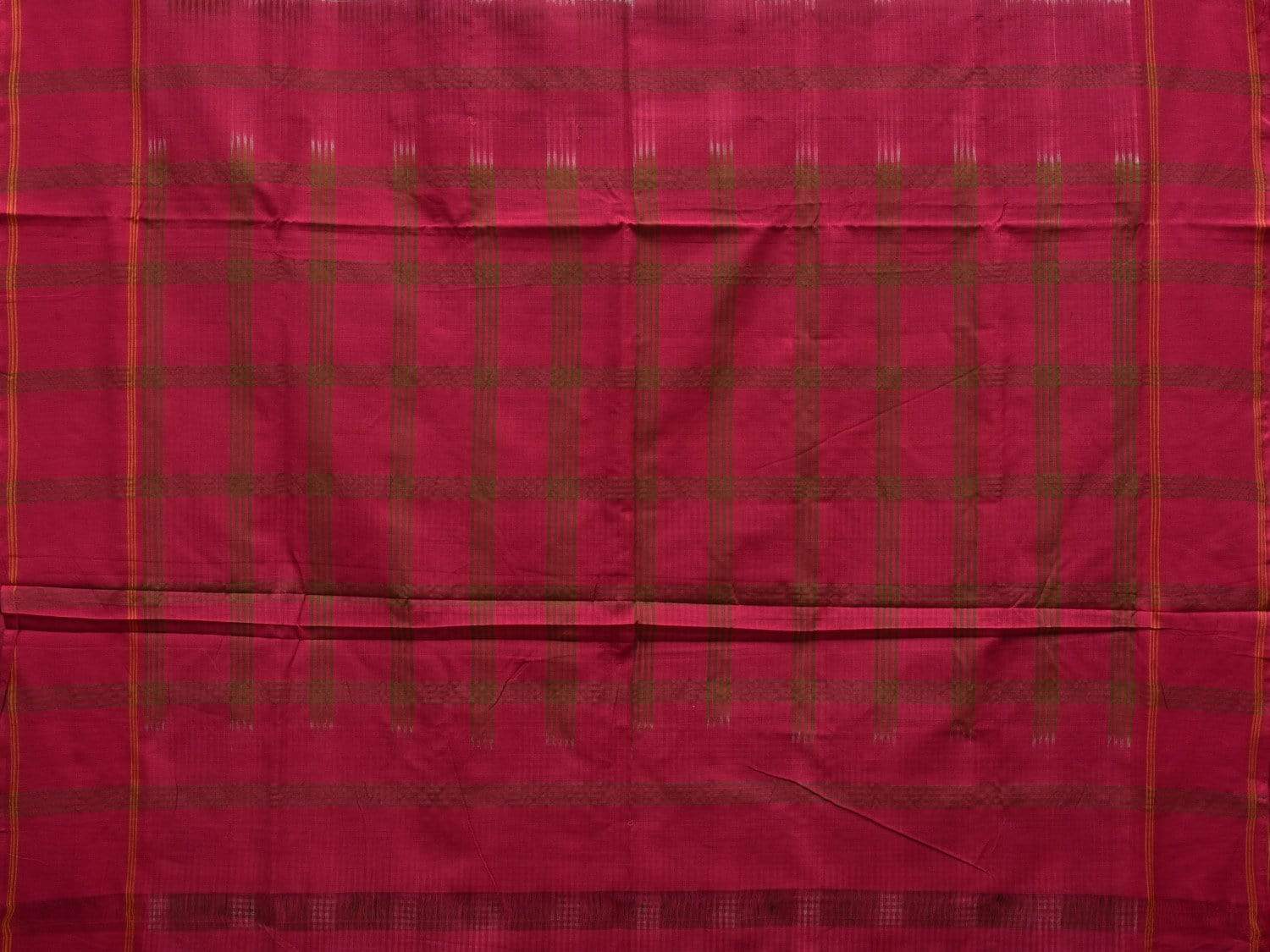 Olive and Pink Pochampally Ikat Cotton Handloom Saree with Checks Design i0617
