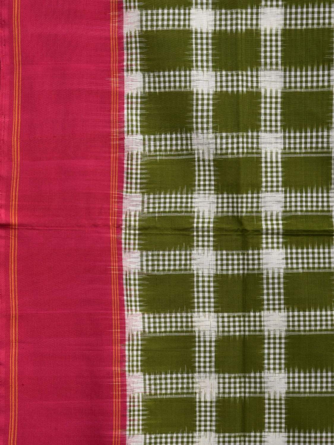 Olive and Pink Pochampally Ikat Cotton Handloom Saree with Checks Design i0617