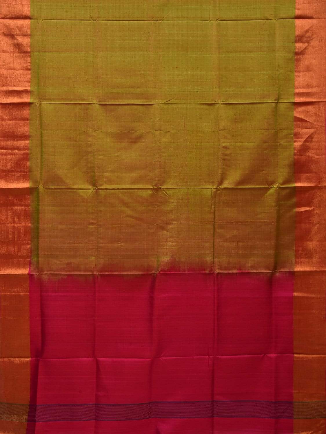 Olive and Pink Uppada Silk Handloom Plain Saree with Contrast Pallu Design u1798
