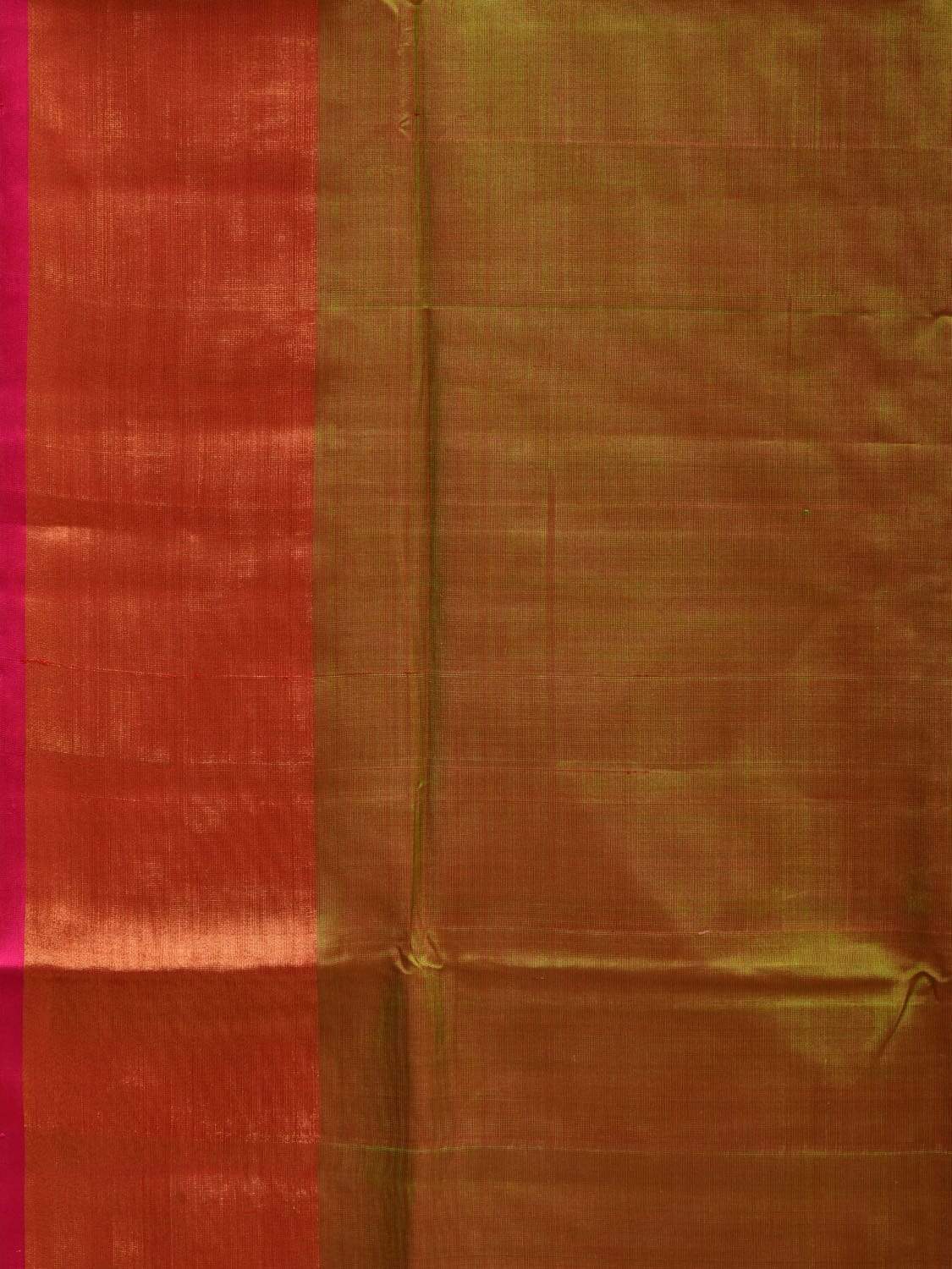 Olive and Pink Uppada Silk Handloom Plain Saree with Contrast Pallu Design u1798