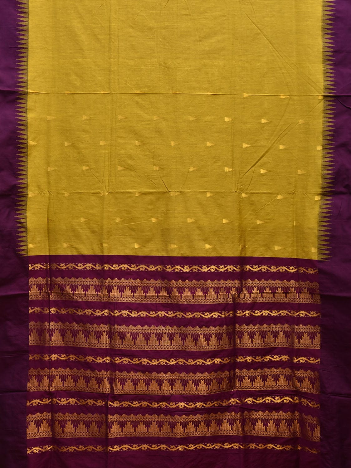 Olive and Purple Gadwal Cotton Saree with Pallu and Temple Border Design g0427