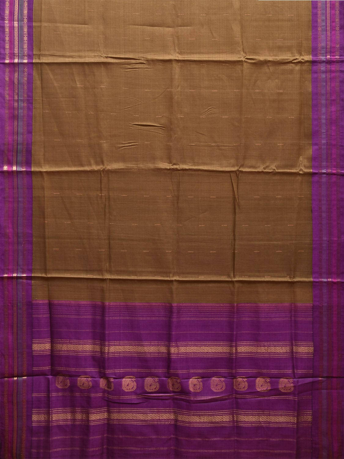 Olive and Purple Gadwal Cotton Silk Saree with Mango Pallu and Strips Border Design g0434