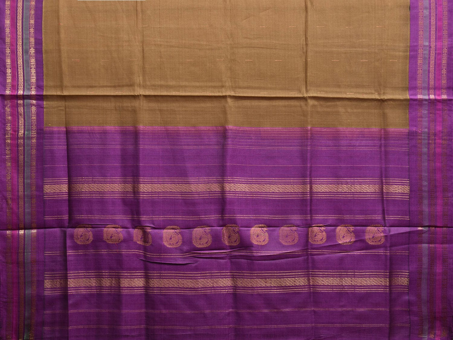 Olive and Purple Gadwal Cotton Silk Saree with Mango Pallu and Strips Border Design g0434