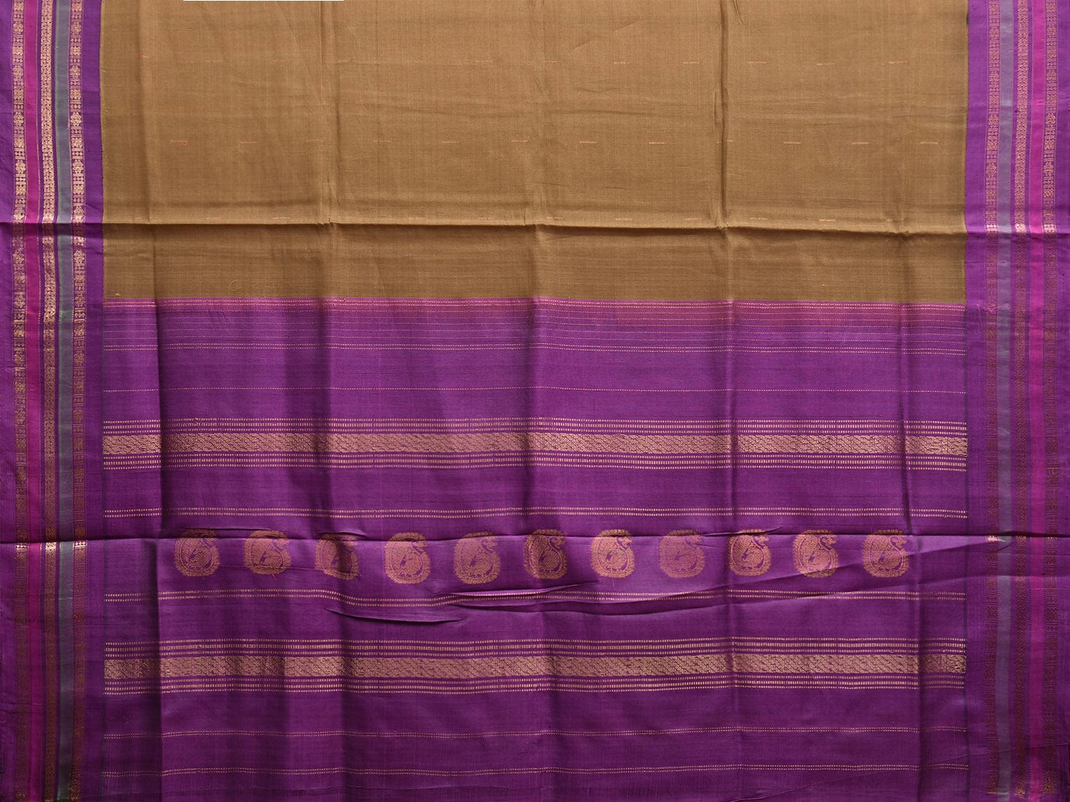 Olive and Purple Gadwal Cotton Silk Saree with Mango Pallu and Strips Border Design g0434