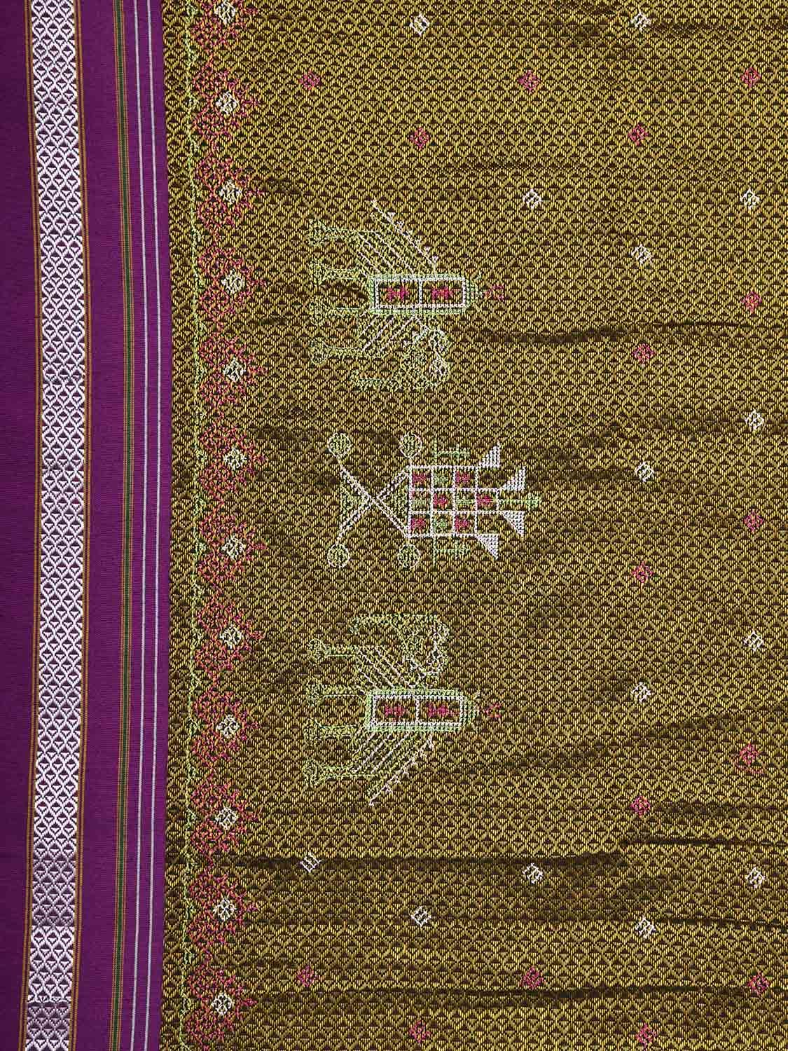 Olive and Purple Kasuti Viscose Blouse with Elephant Design Length 1mt Width 44 Inches BL0148