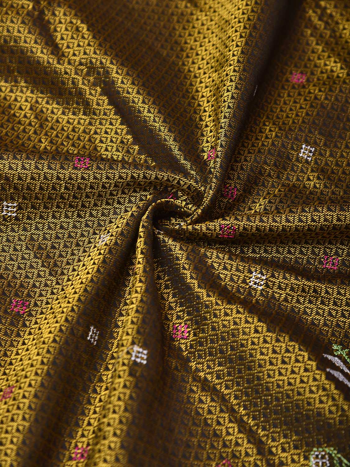 Olive and Purple Kasuti Viscose Blouse with Elephant Design Length 1mt Width 44 Inches BL0148