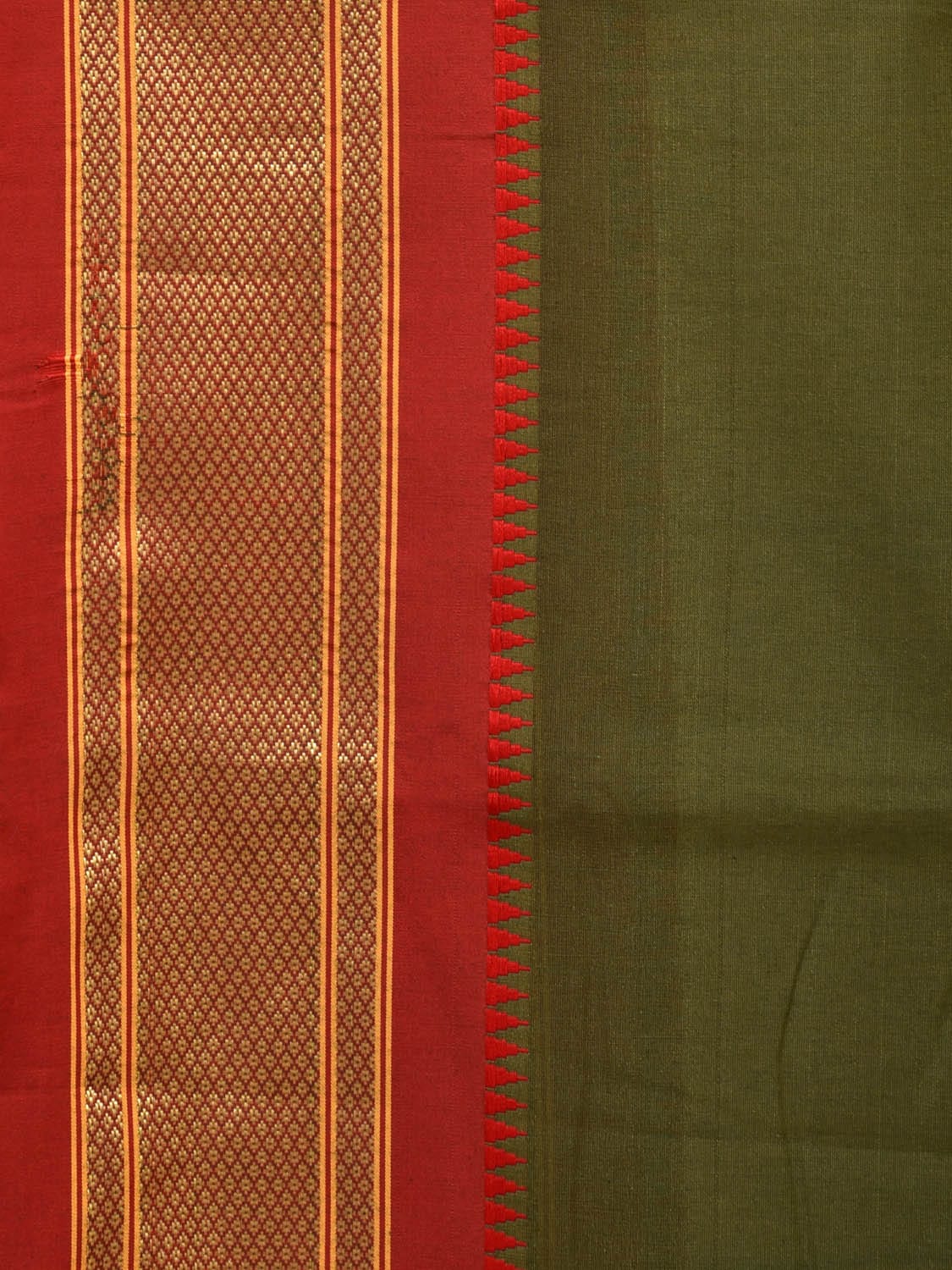 Olive and Red Bamboo Cotton Plain Saree with Zari Border Design bc0093