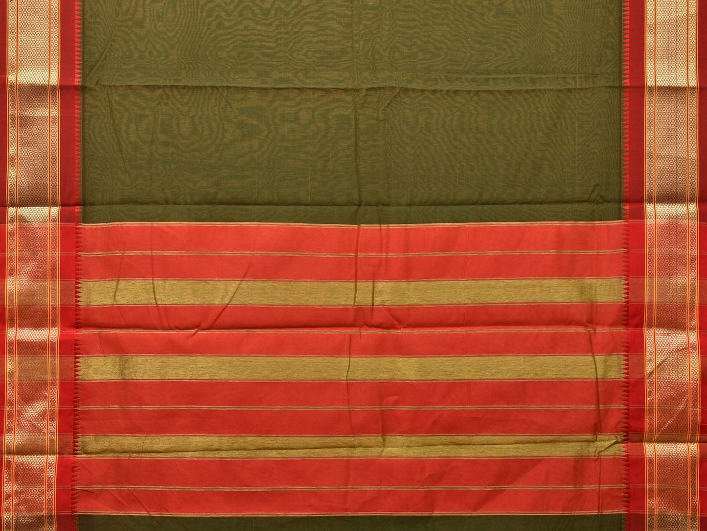 Olive and Red Bamboo Cotton Plain Saree with Zari Border Design bc0093