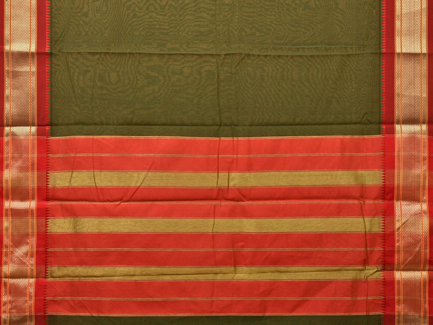 Olive and Red Bamboo Cotton Plain Saree with Zari Border Design bc0093