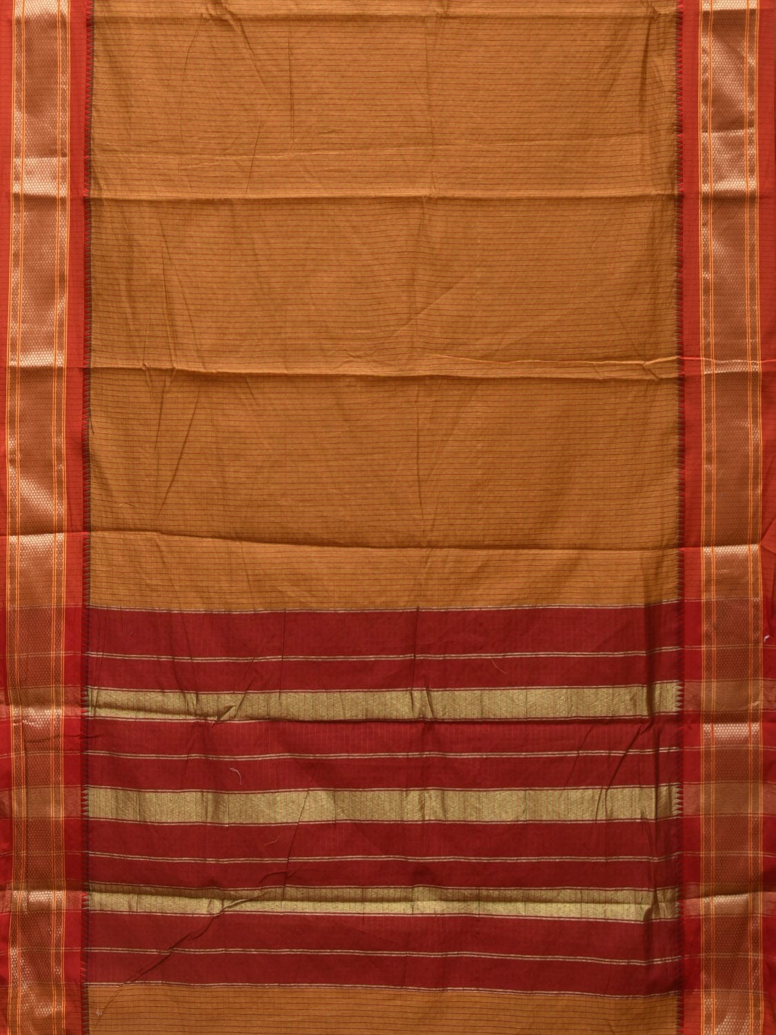 Olive and Red Bamboo Cotton Saree with Checks Design No Blouse bc0305