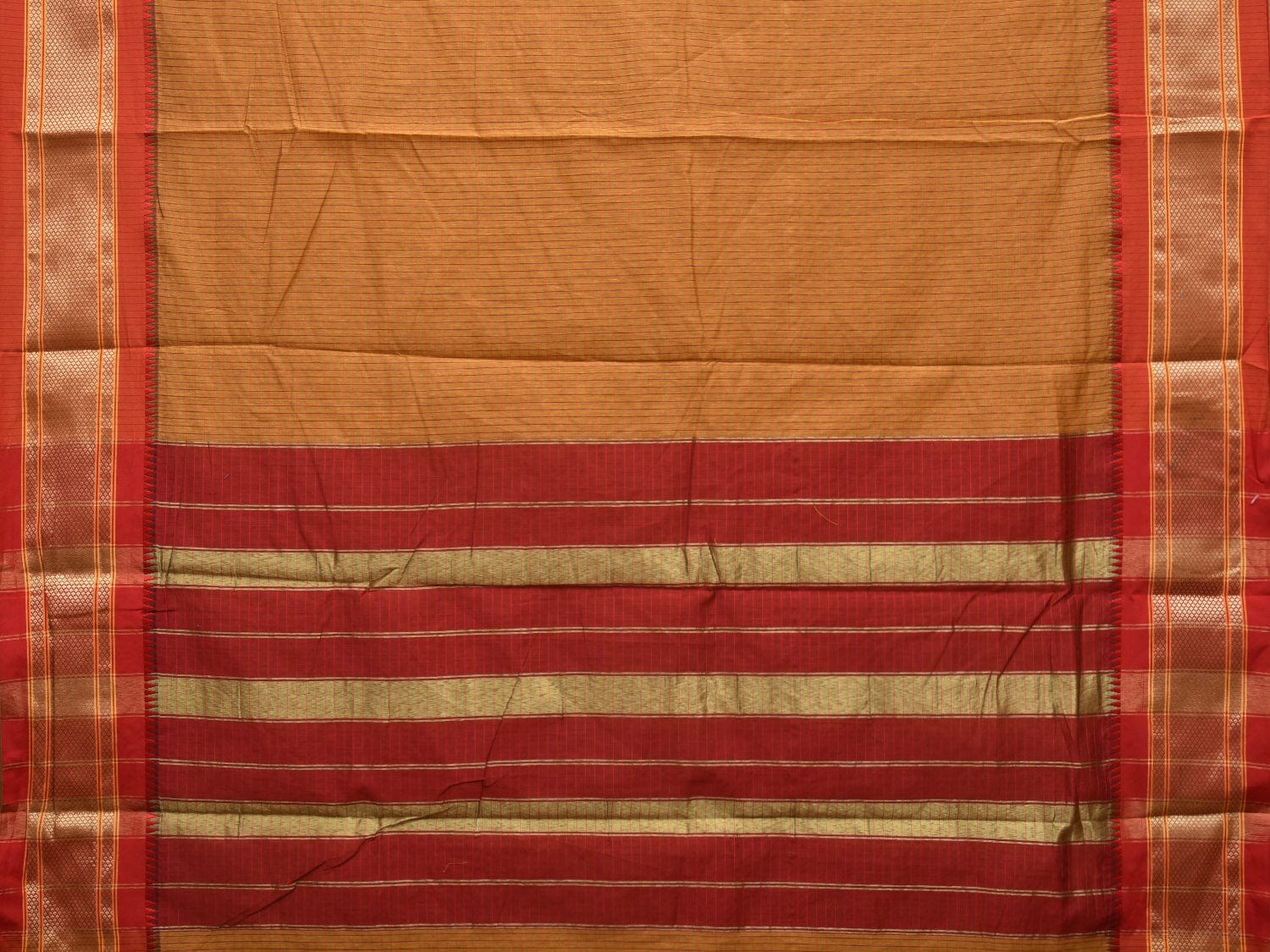 Olive and Red Bamboo Cotton Saree with Checks Design No Blouse bc0305