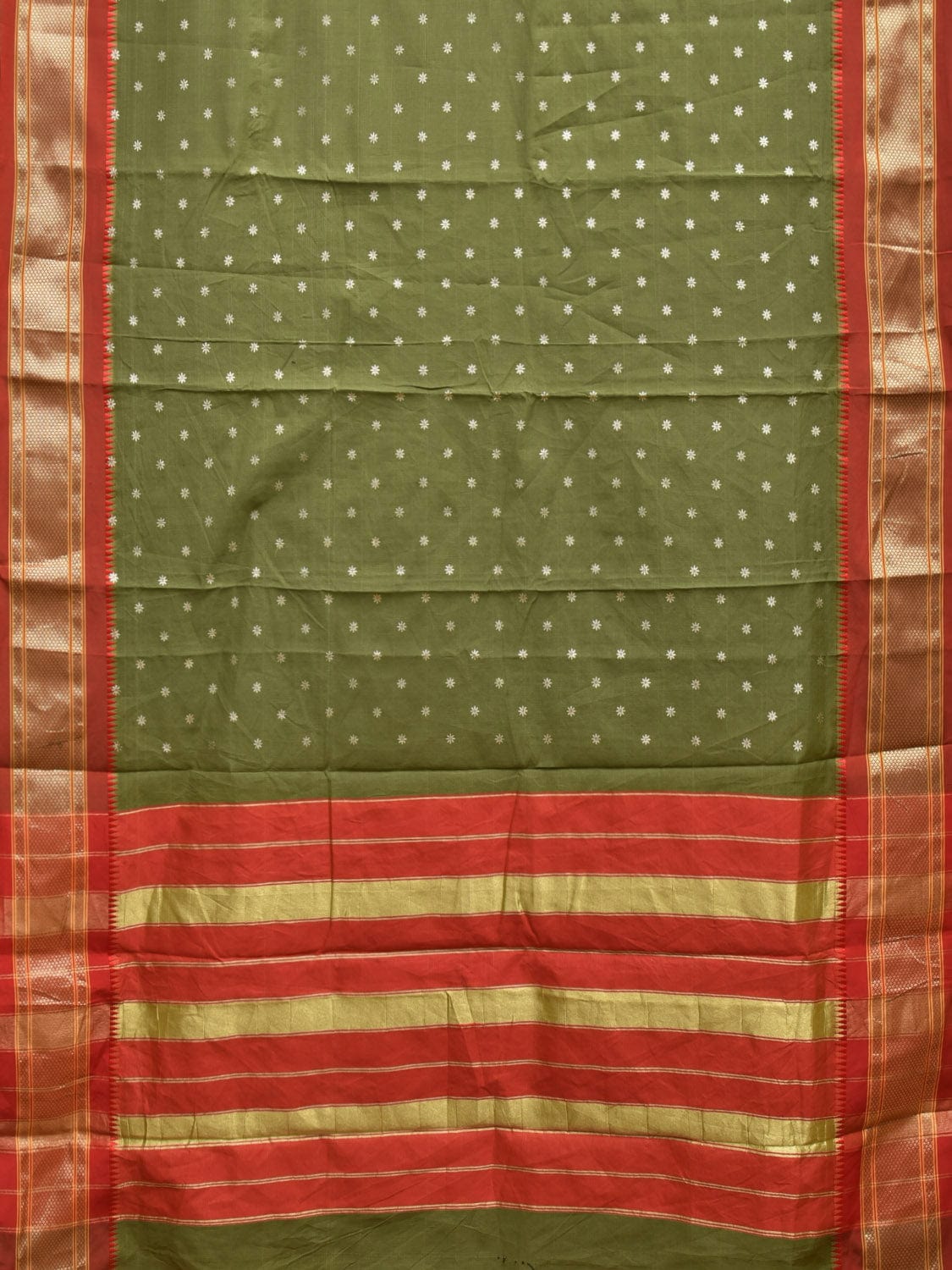 Olive and Red Bamboo Cotton Saree with Small Body Buta Design bc0273