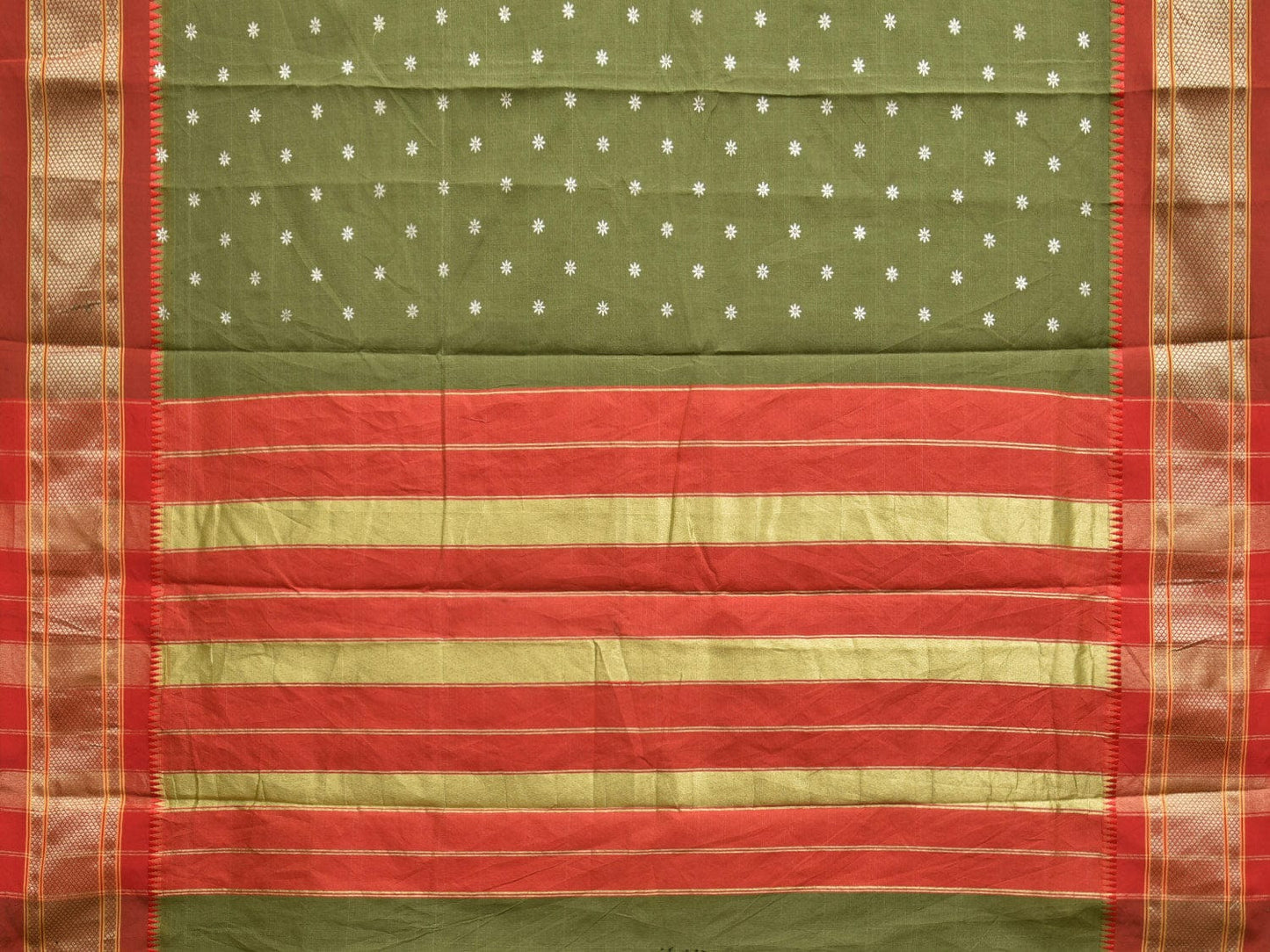 Olive and Red Bamboo Cotton Saree with Small Body Buta Design bc0273