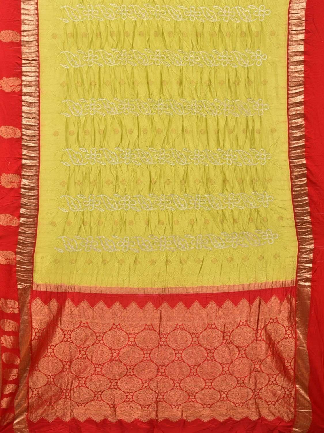 Olive and Red Bandhani Kanchipuram Silk Handloom Saree with Border Design bn0317