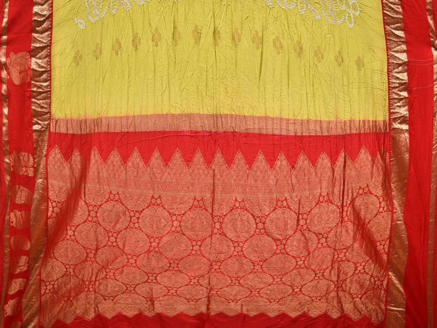 Olive and Red Bandhani Kanchipuram Silk Handloom Saree with Border Design bn0317
