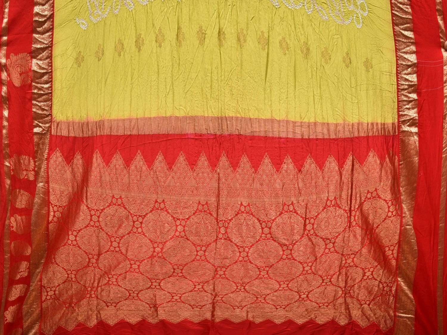 Olive and Red Bandhani Kanchipuram Silk Handloom Saree with Border Design bn0317