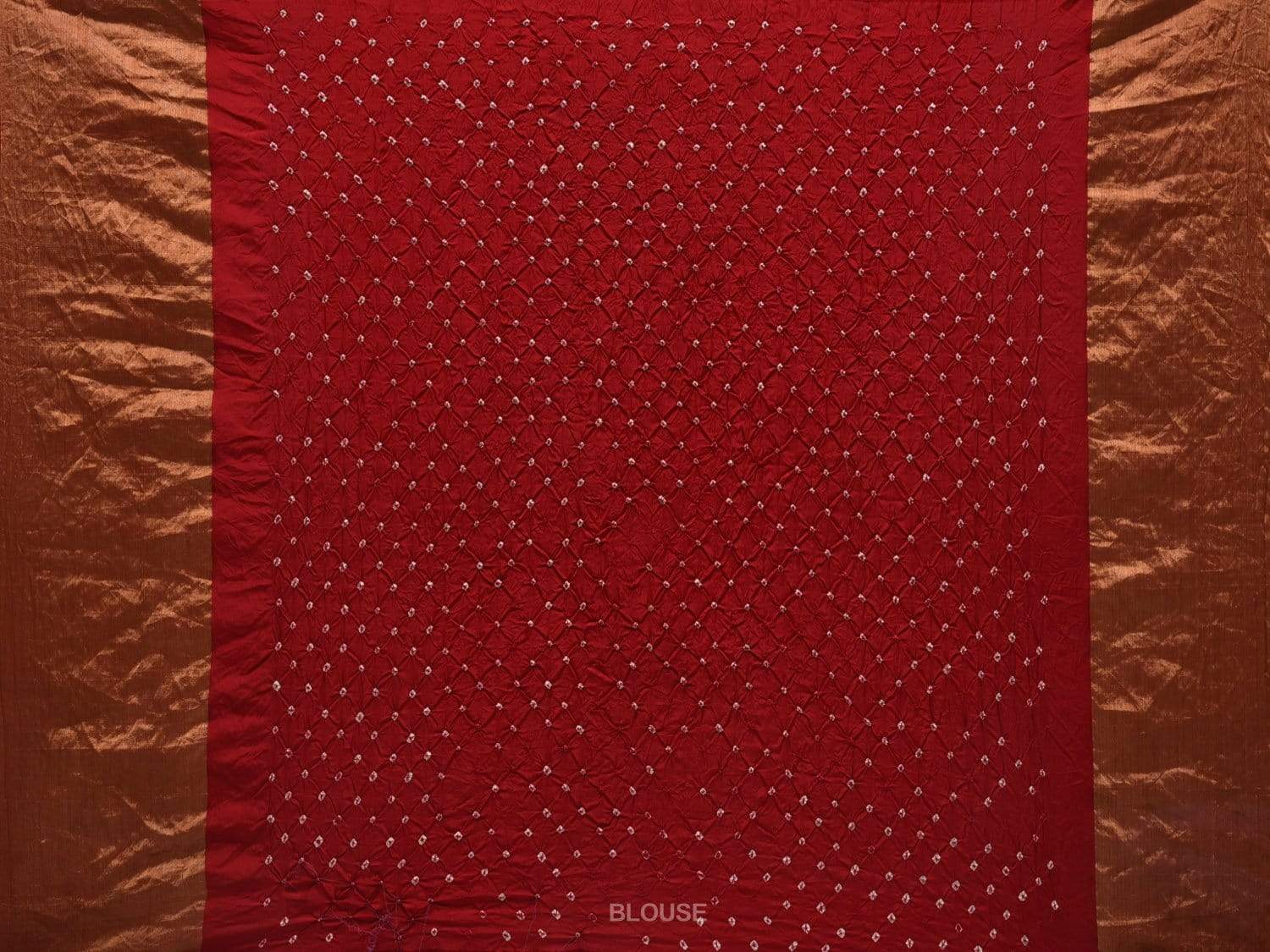 Olive and Red Bandhani Kanchipuram Silk Handloom Saree with Leaf Design bn0303