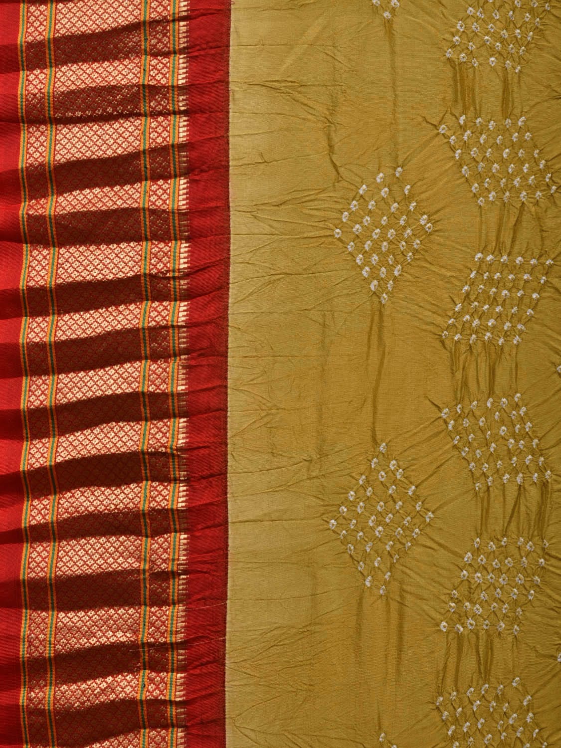 Olive and Red Bandhani Paithani Silk Handloom Saree with Pallu Design bn0436