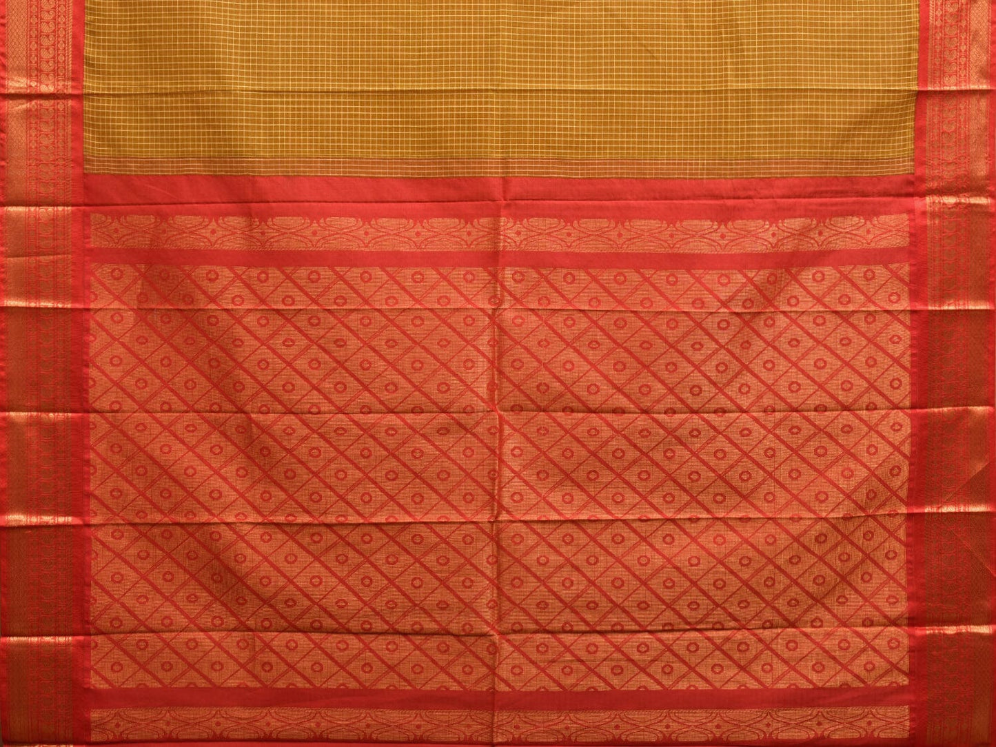 Olive and Red Gadwal Cotton Handloom Saree with Border and Pallu Design No Blouse g0383