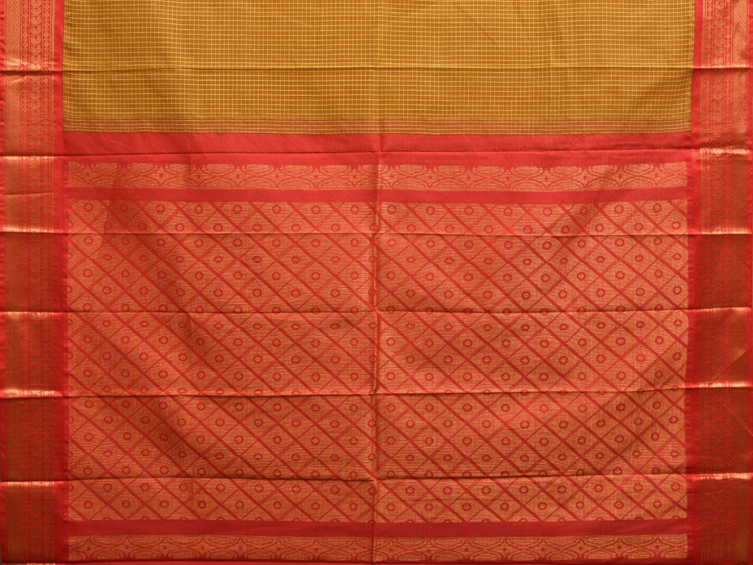 Olive and Red Gadwal Cotton Handloom Saree with Border and Pallu Design No Blouse g0383