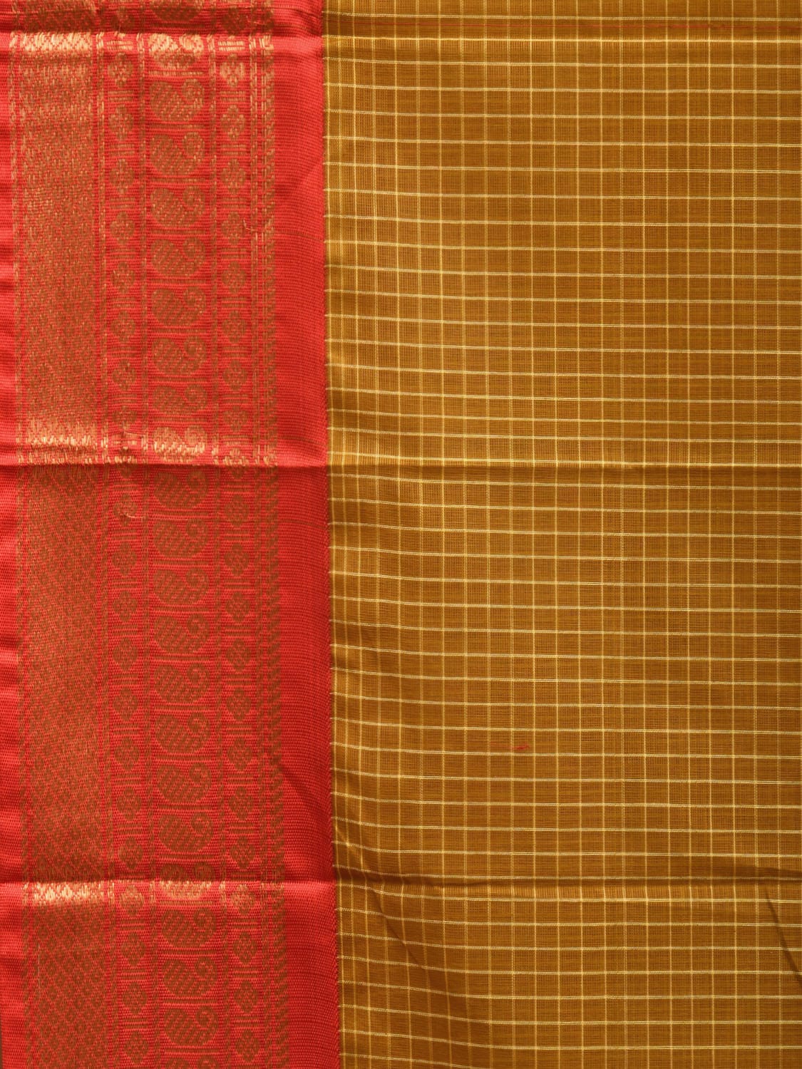 Olive and Red Gadwal Cotton Handloom Saree with Border and Pallu Design No Blouse g0383