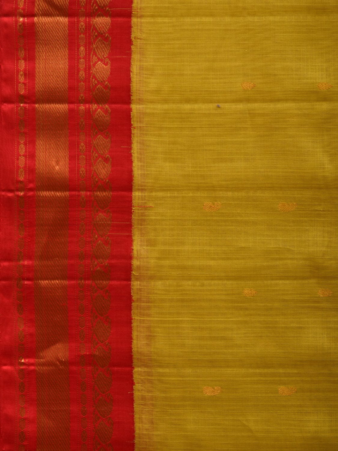 Olive and Red Gadwal Cotton Silk Handloom Saree with Border and Pallu Design g0292