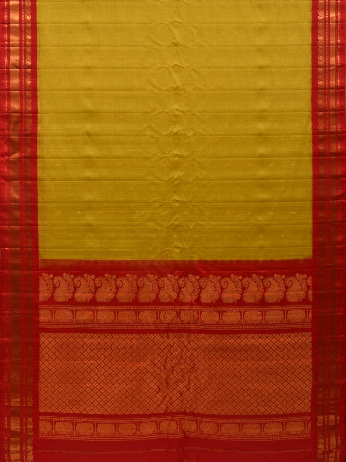 Olive and Red Gadwal Cotton Silk Handloom Saree with Border and Pallu Design g0292