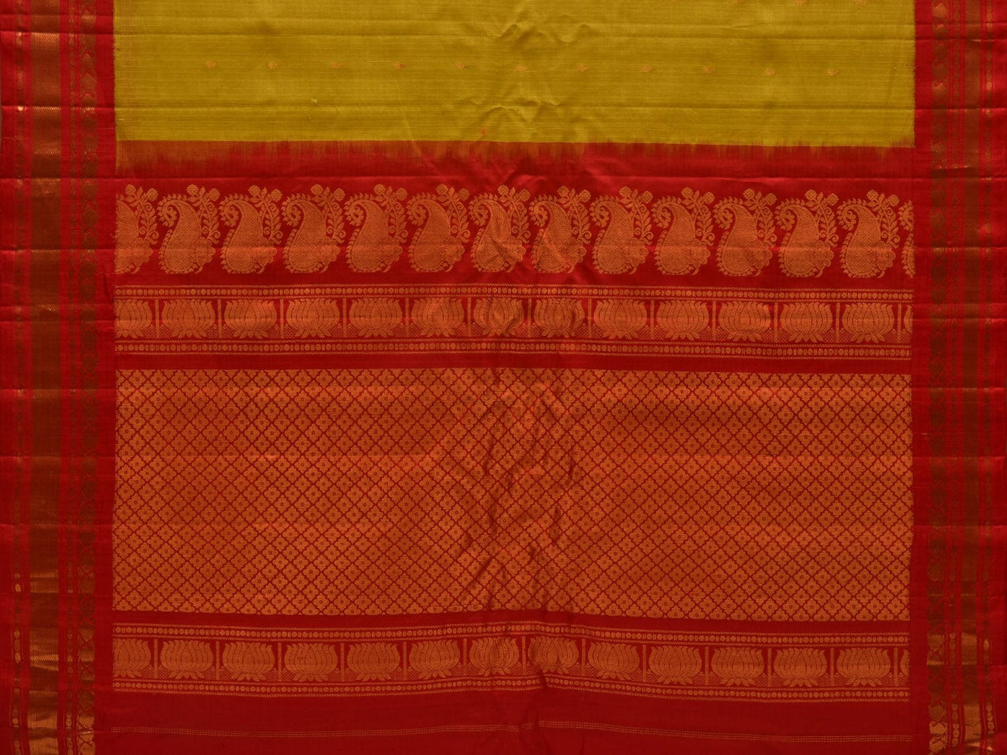 Olive and Red Gadwal Cotton Silk Handloom Saree with Border and Pallu Design g0292