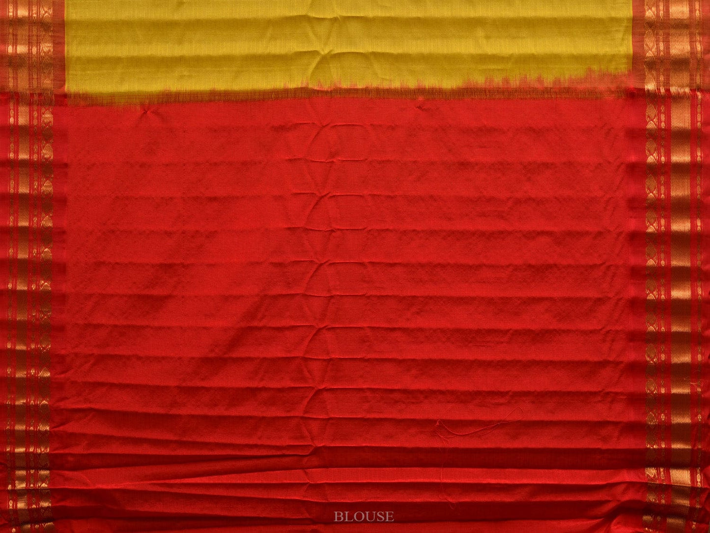 Olive and Red Gadwal Cotton Silk Handloom Saree with Border and Pallu Design g0292