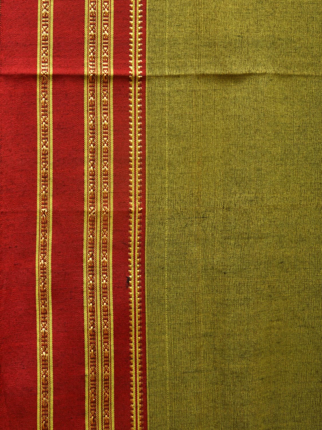 Olive and Red ilkal Cotton Plain Saree with Zari Border Design o0445
