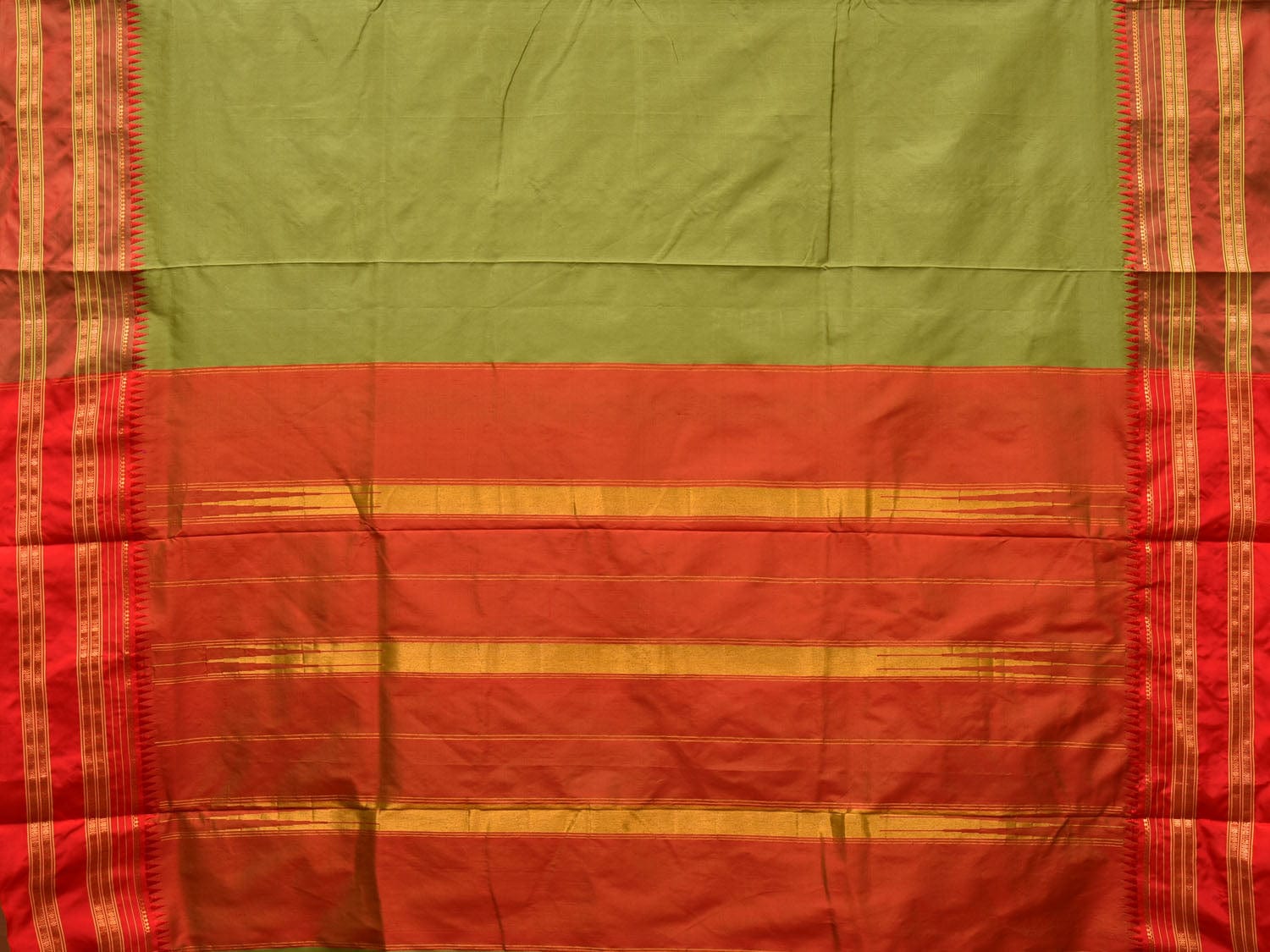 Olive and Red Narayanpet Silk Handloom Plain Saree with Traditional Border Design No Blouse np0670
