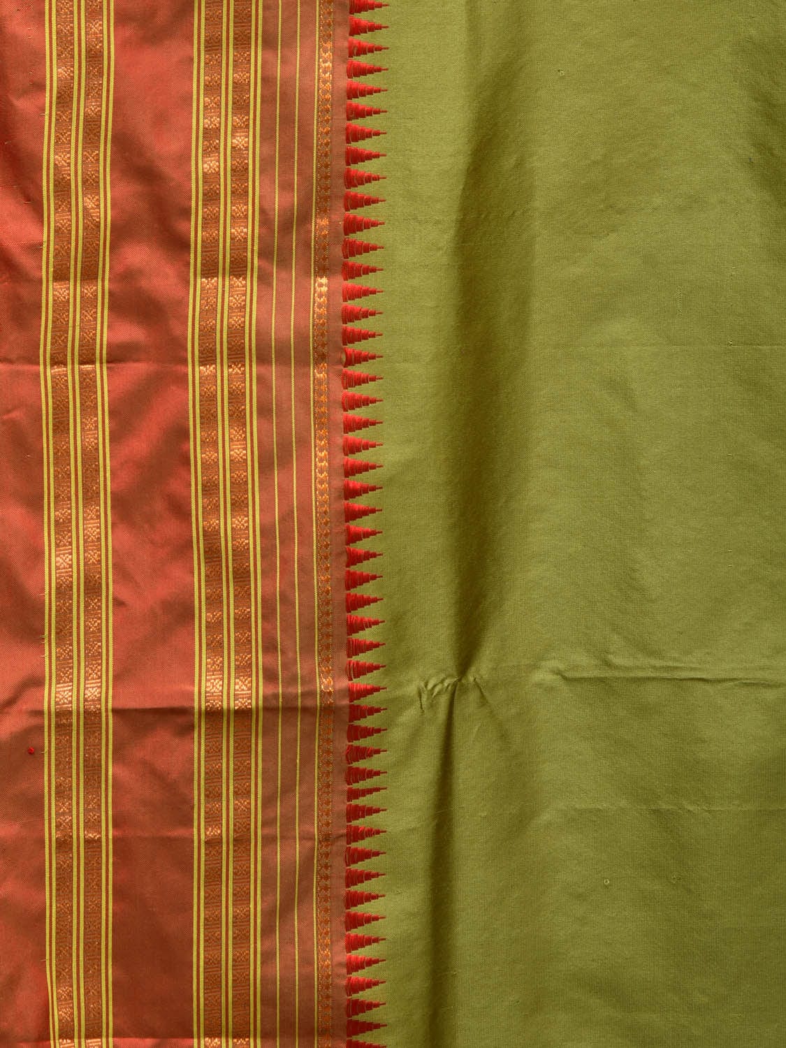 Olive and Red Narayanpet Silk Handloom Plain Saree with Traditional Border Design No Blouse np0670