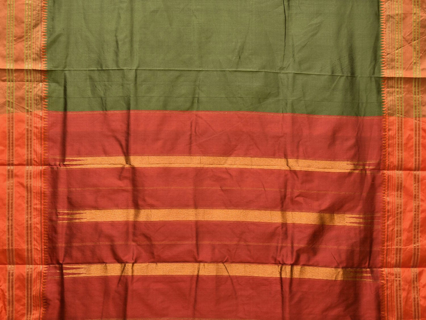 Olive and Rust Narayanpet Silk Handloom Plain Saree with Traditional Border Design No Blouse np0675