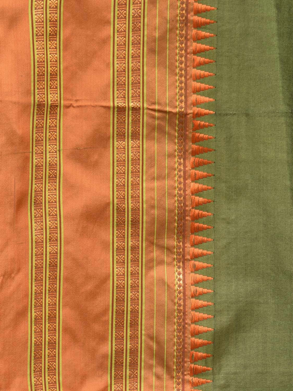 Olive and Rust Narayanpet Silk Handloom Plain Saree with Traditional Border Design No Blouse np0675