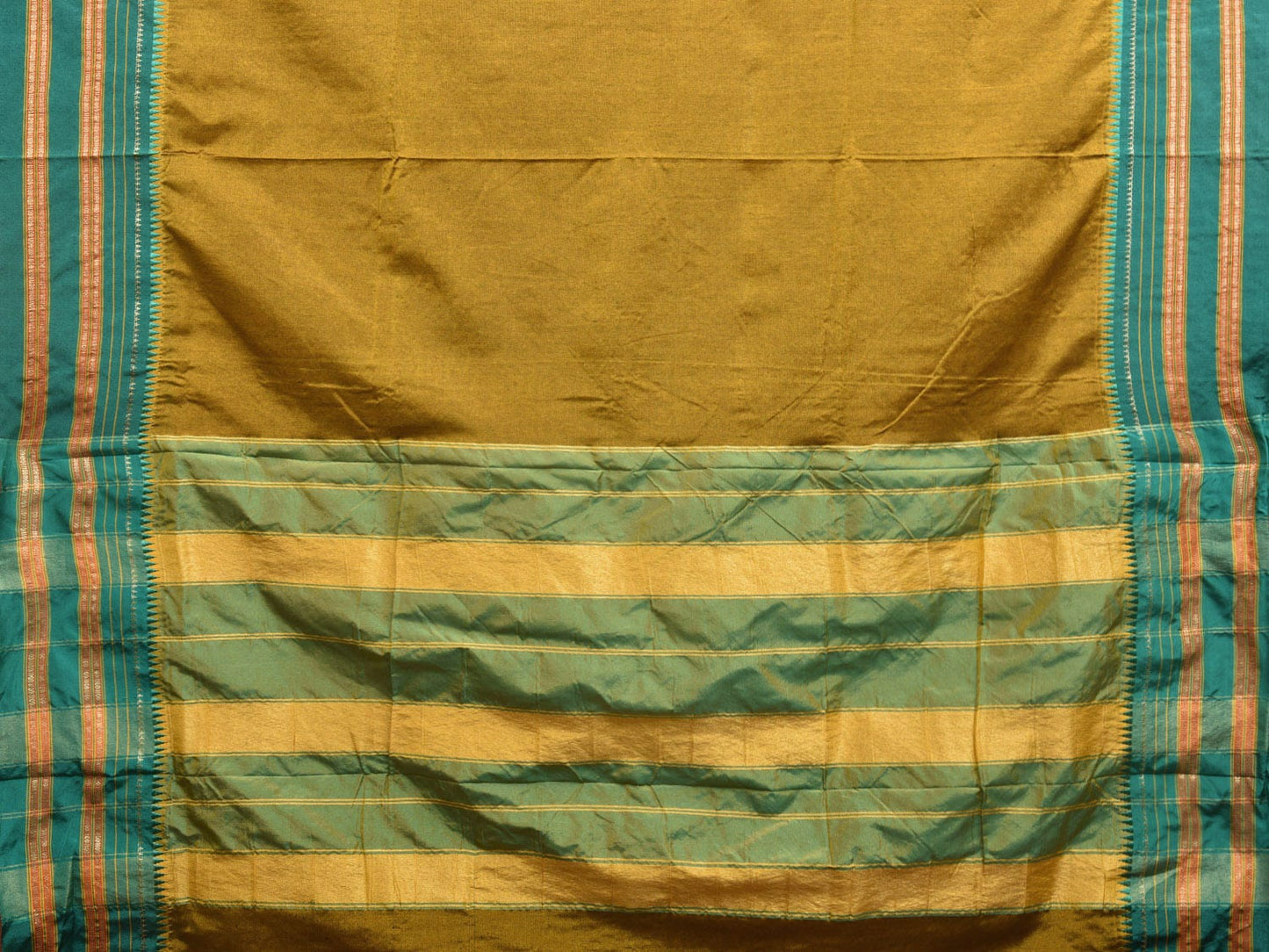 Olive and Teal Narayanpet Silk Handloom Plain Saree with Contrast Pallu Design np0931