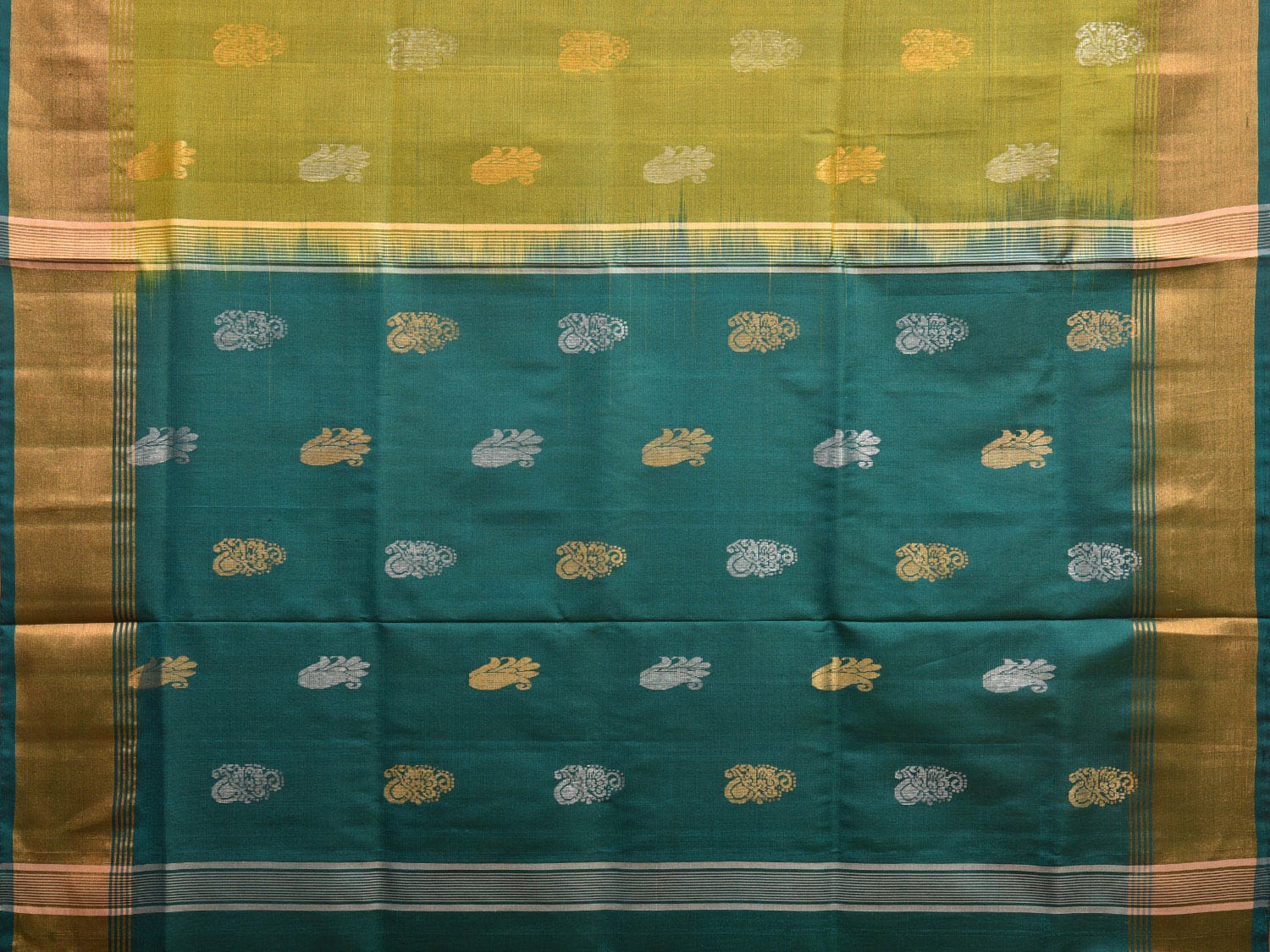 Olive and Teal Uppada Silk Handloom Saree with Body Buta Design u2256