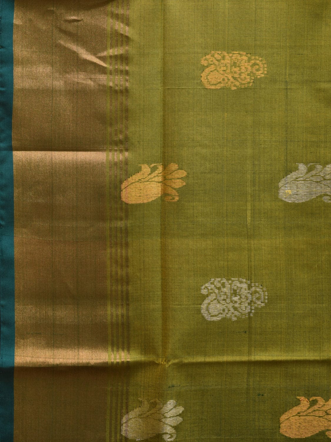 Olive and Teal Uppada Silk Handloom Saree with Body Buta Design u2256